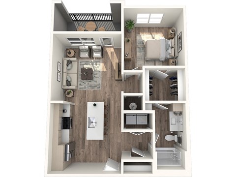 Floor plan for 1 bed, 1 bath, 725 sqft